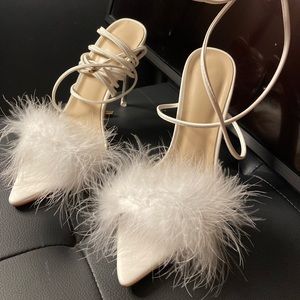 White feather fluffy heels
